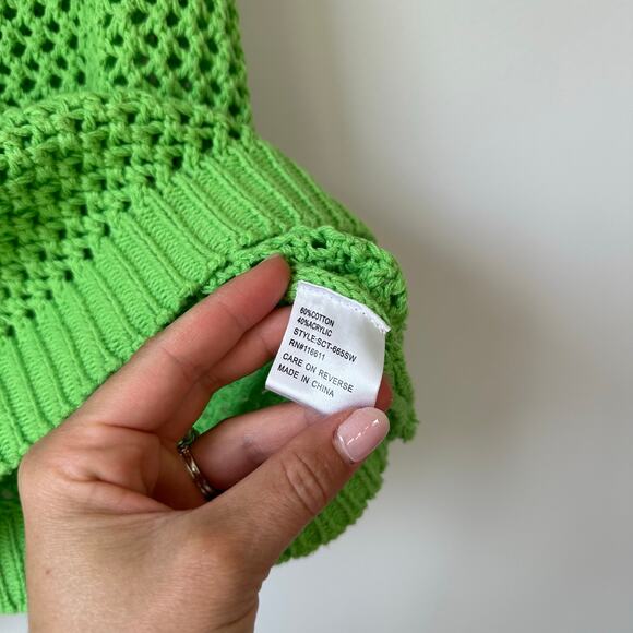 Self Contrast Dade Crop Open Knit Crew Neck Sleeveless Pullover Sweater Green XS - Picture 6 of 6
